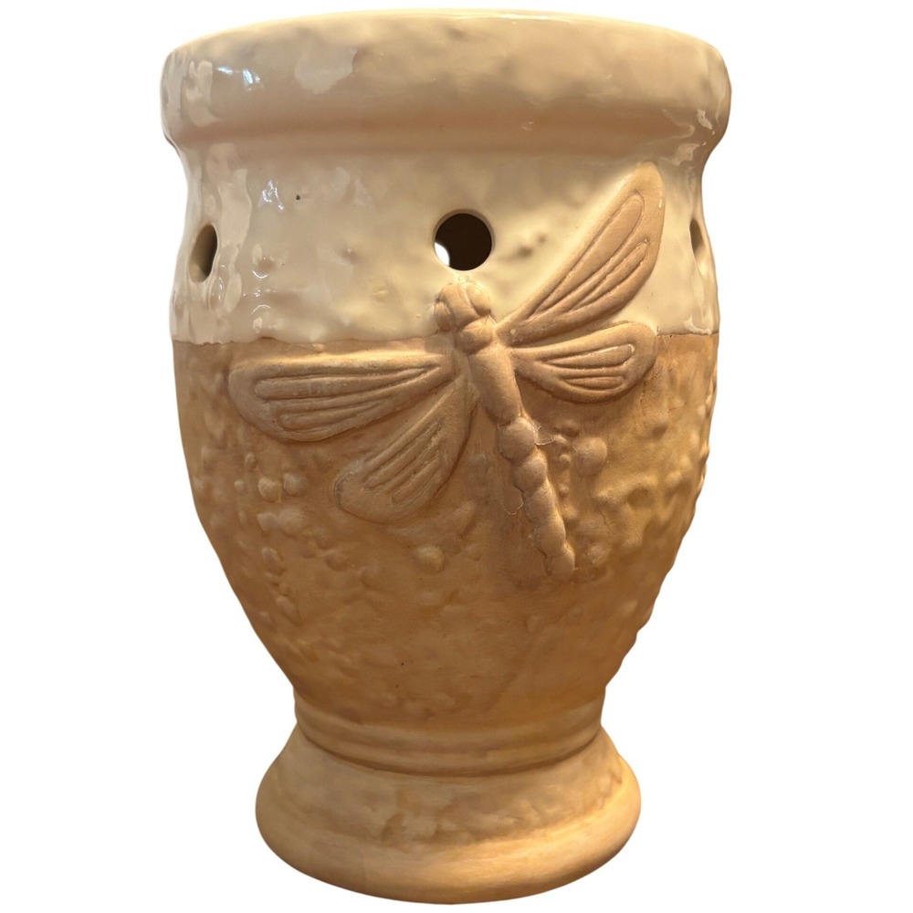 Yankee Candle Ceramic Dragonfly Wax Melt Tart Warmer‎ Cream Tan Rustic 6 Inch